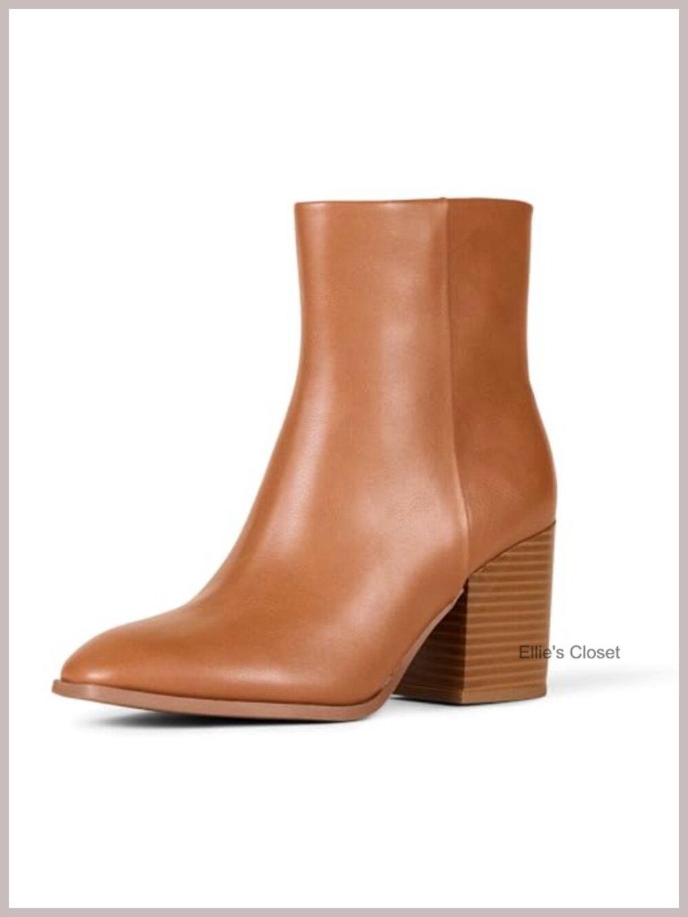 Women's Faux Calfskin Ankle Boots Memory Foam Stacked Heel Side Zip Booties